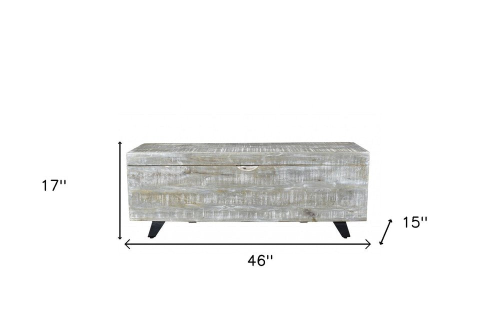 46" Gray and Black Distressed Solid Wood Storage Bench with Flip Top HomeRoots