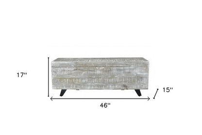 46" Gray and Black Distressed Solid Wood Storage Bench with Flip Top HomeRoots