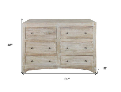 60" Brown Solid Wood Six Drawer Double Dresser HomeRoots