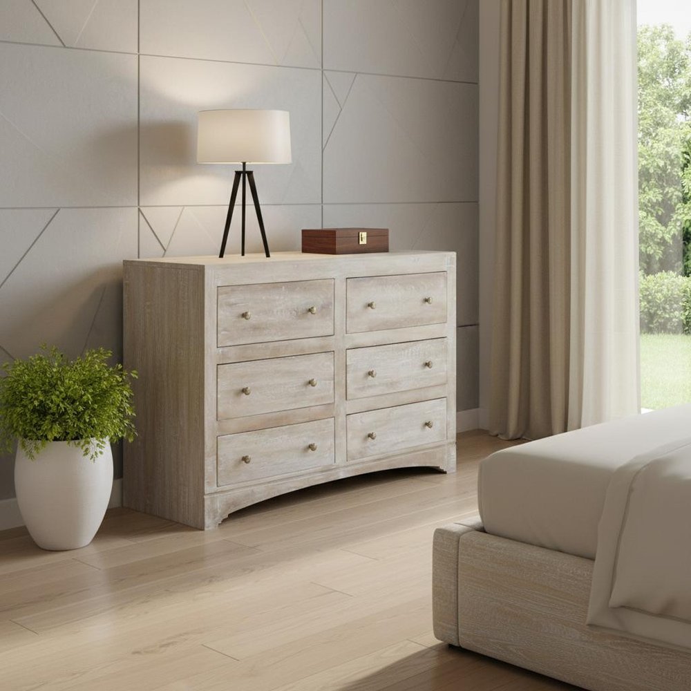 60" Brown Solid Wood Six Drawer Double Dresser HomeRoots