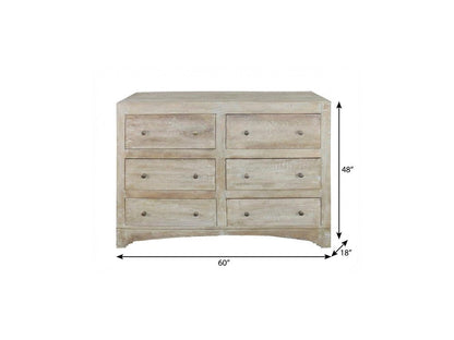 60" Brown Solid Wood Six Drawer Double Dresser HomeRoots