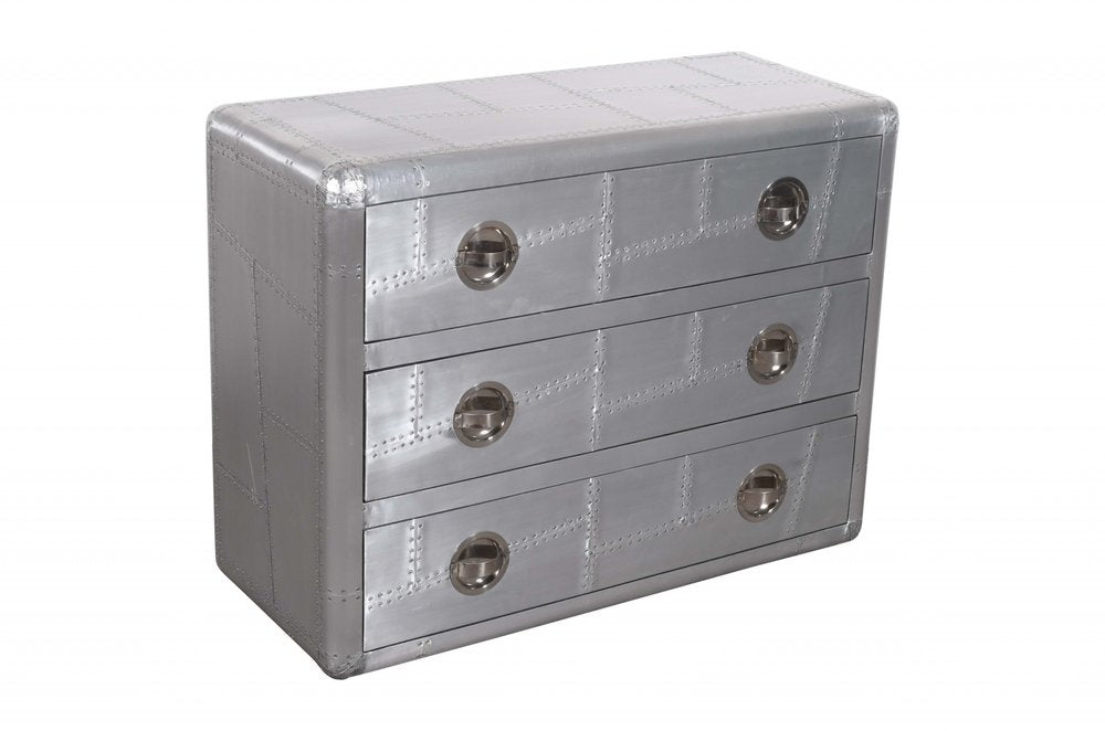42" Silver Aluminum Three Drawer Dresser HomeRoots