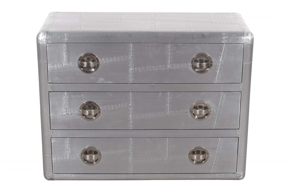 42" Silver Aluminum Three Drawer Dresser HomeRoots