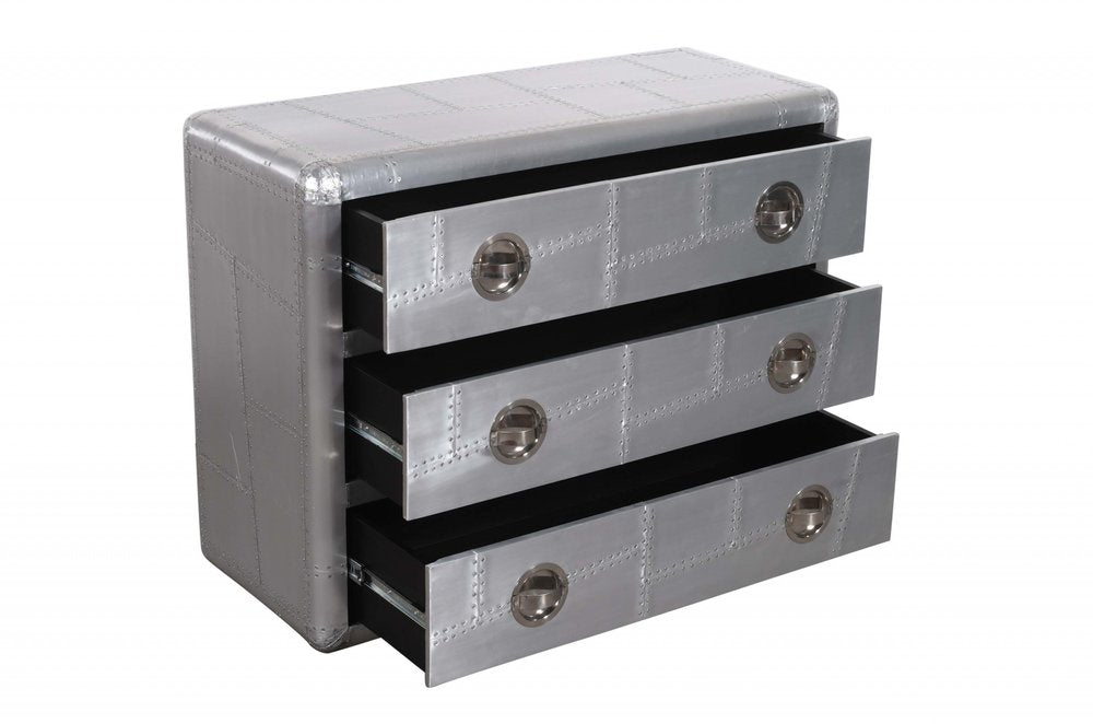 42" Silver Aluminum Three Drawer Dresser HomeRoots