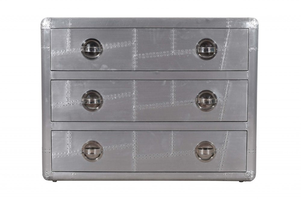 42" Silver Aluminum Three Drawer Dresser HomeRoots