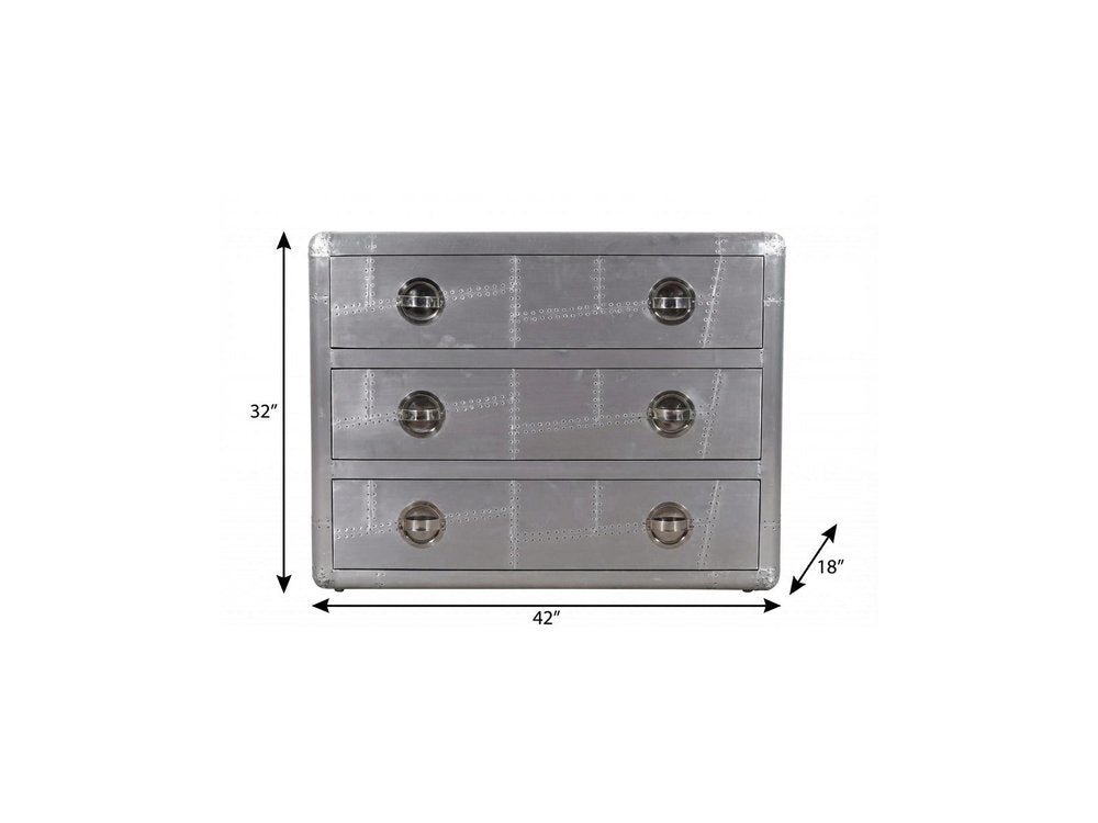 42" Silver Aluminum Three Drawer Dresser HomeRoots