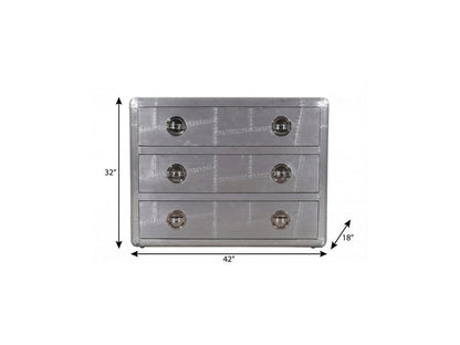 42" Silver Aluminum Three Drawer Dresser HomeRoots