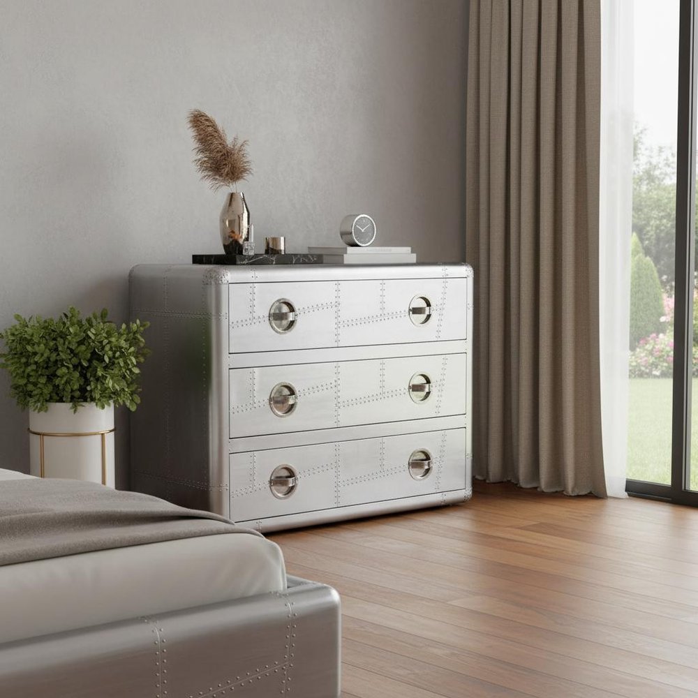 42" Silver Aluminum Three Drawer Dresser HomeRoots