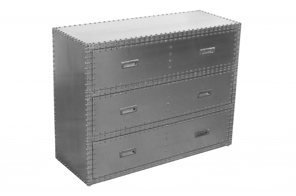 42" Silver Aluminum Three Drawer Dresser — view 1