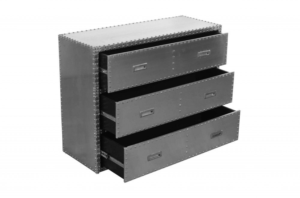 42" Silver Aluminum Three Drawer Dresser HomeRoots