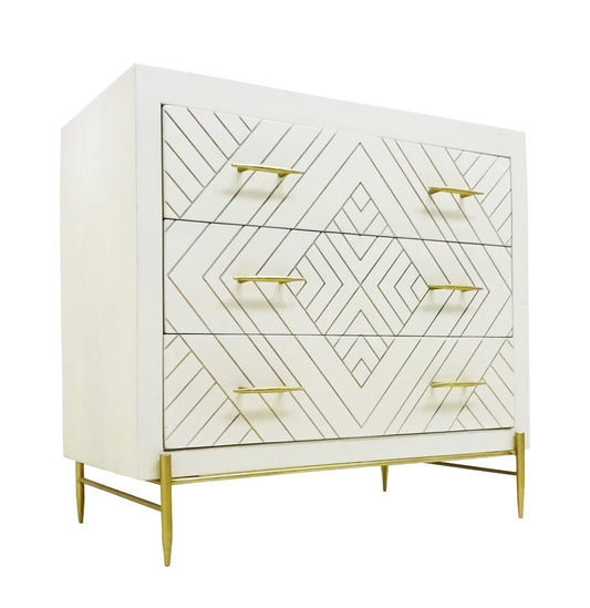 38" Ivory Solid Wood Three Drawer Dresser HomeRoots