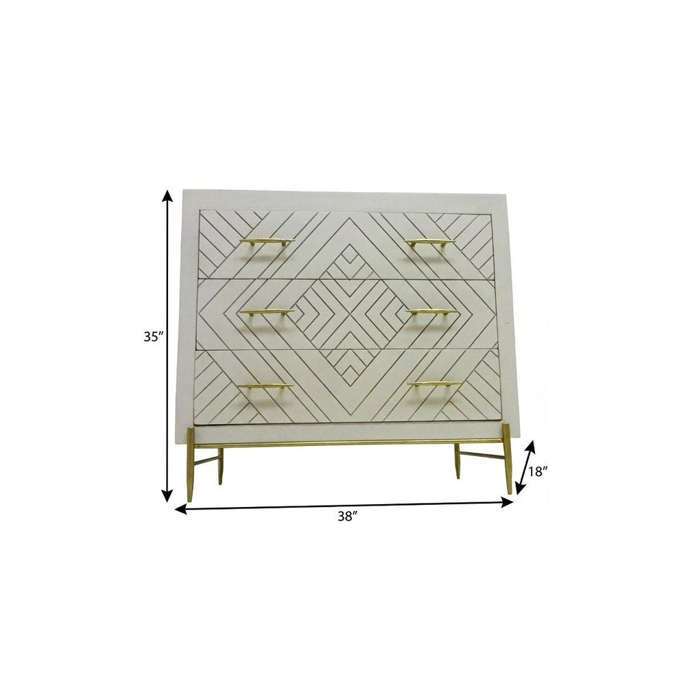 38" Ivory Solid Wood Three Drawer Dresser HomeRoots