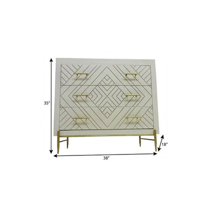 38" Ivory Solid Wood Three Drawer Dresser HomeRoots