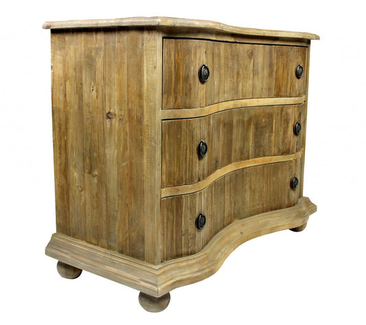 44" Natural Solid Wood Three Drawer Dresser HomeRoots