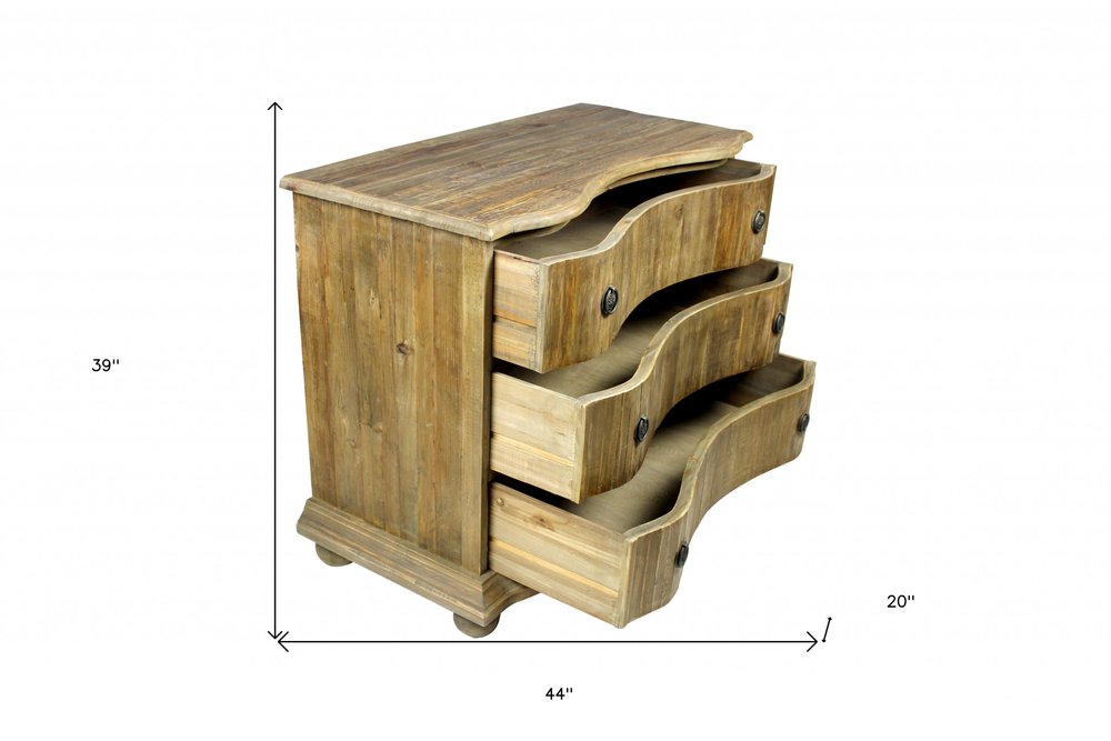 44" Natural Solid Wood Three Drawer Dresser HomeRoots