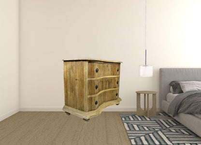 44" Natural Solid Wood Three Drawer Dresser HomeRoots