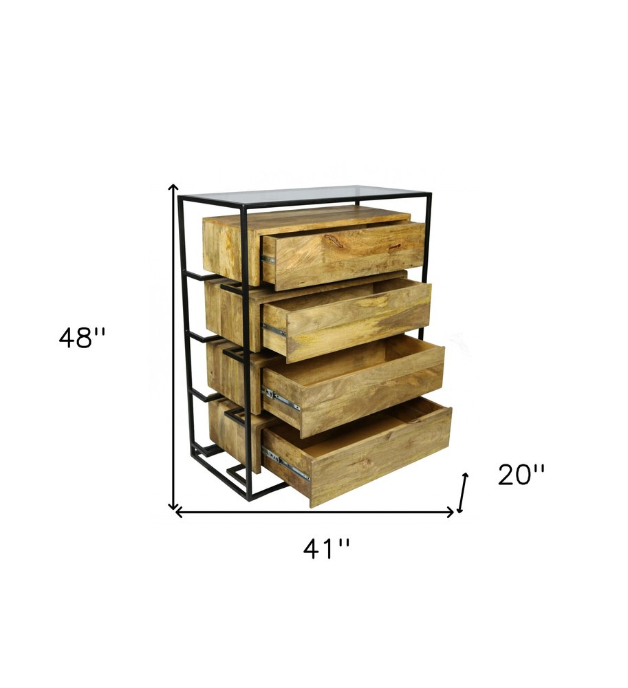 41" Natural Solid Wood Four Drawer Chest HomeRoots