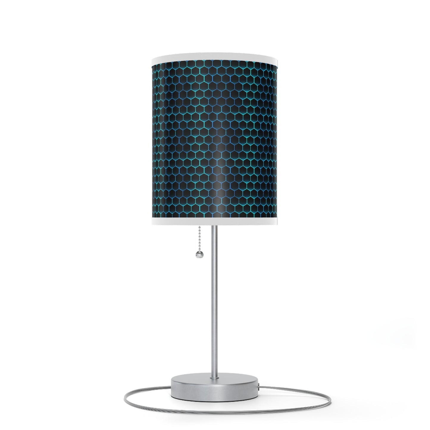 20" Silver Table Lamp With Black And Bright Honeycomb Cylinder Shade