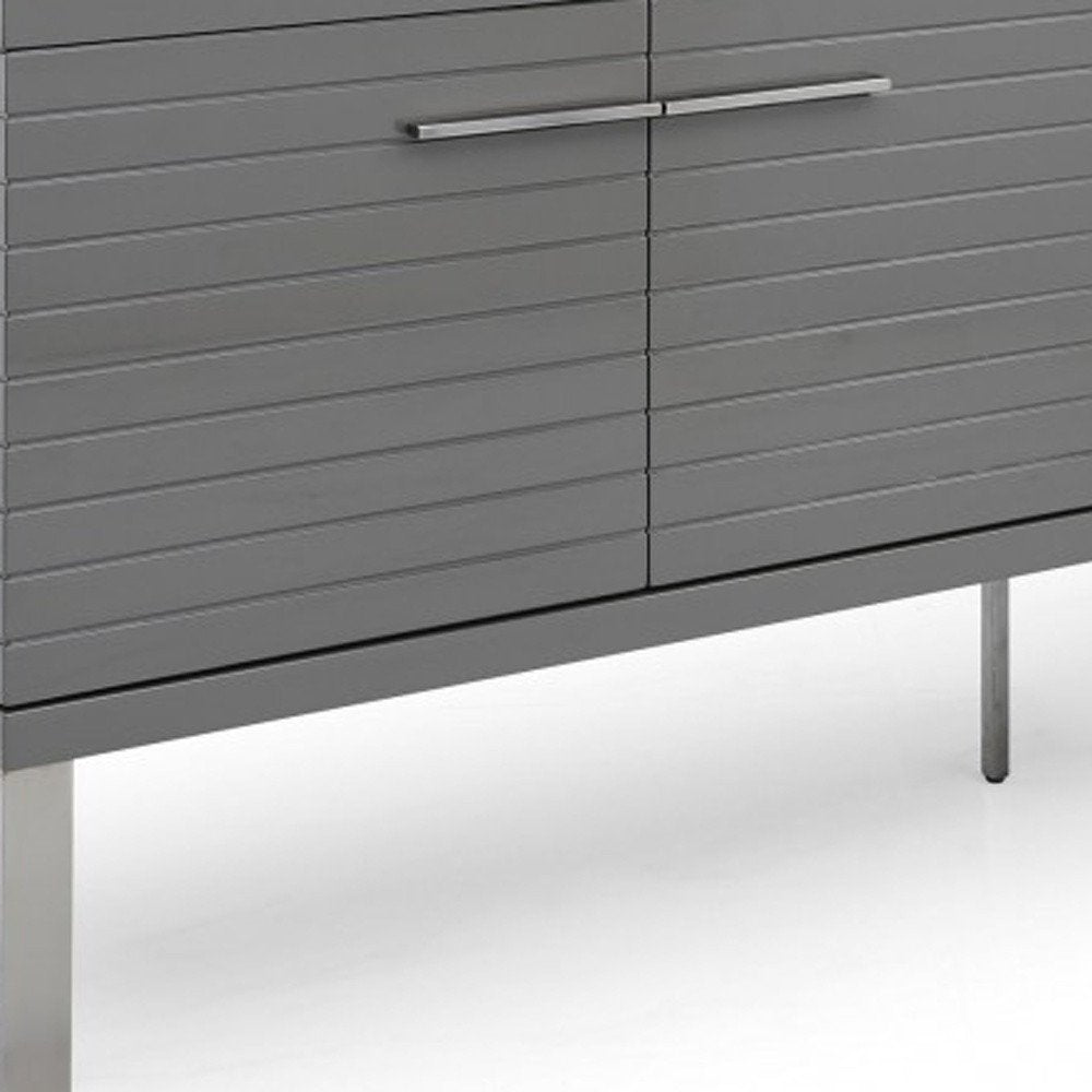 79" Dark Gray And Gunmetal Wood Ribbed Texture Buffet Table With Four Doors — view 5
