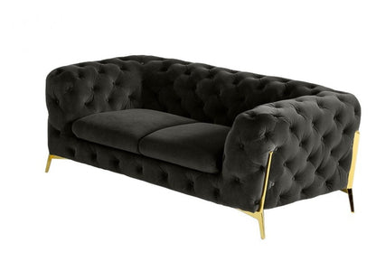 74" Dark Gray And Gold Velour Chesterfield Loveseat HomeRoots