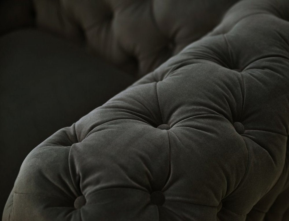 74" Dark Gray And Gold Velour Chesterfield Loveseat HomeRoots