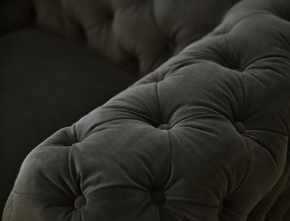 74" Dark Gray And Gold Velour Chesterfield Loveseat HomeRoots
