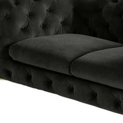 74" Dark Gray And Gold Velour Chesterfield Loveseat HomeRoots