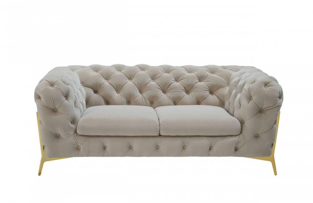 74" Beige And Gold Velvet Chesterfield Loveseat HomeRoots