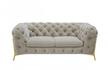 74" Beige And Gold Velvet Chesterfield Loveseat HomeRoots
