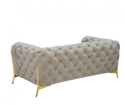 74" Beige And Gold Velvet Chesterfield Loveseat HomeRoots