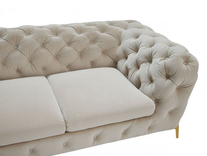 74" Beige And Gold Velvet Chesterfield Loveseat