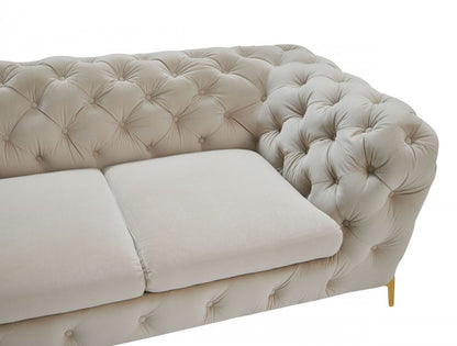 74" Beige And Gold Velvet Chesterfield Loveseat HomeRoots