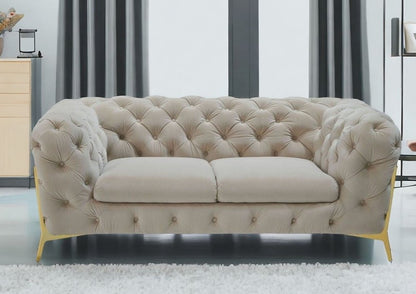 74" Beige And Gold Velvet Chesterfield Loveseat HomeRoots