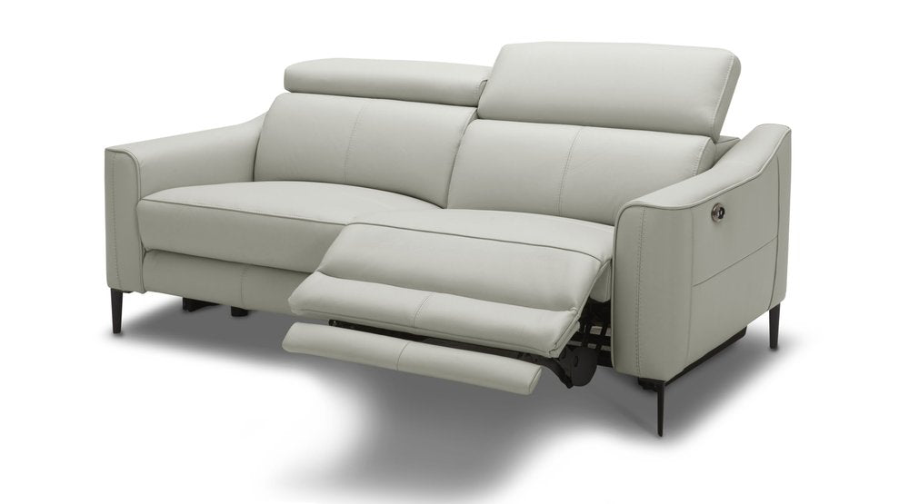 60" Gray And Black Top Grain Leather Power Reclining Loveseat HomeRoots