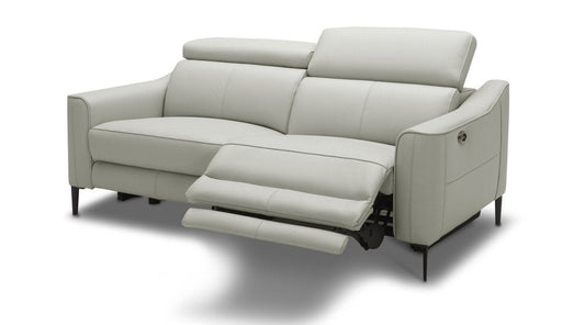 60" Gray And Black Top Grain Leather Power Reclining Loveseat HomeRoots