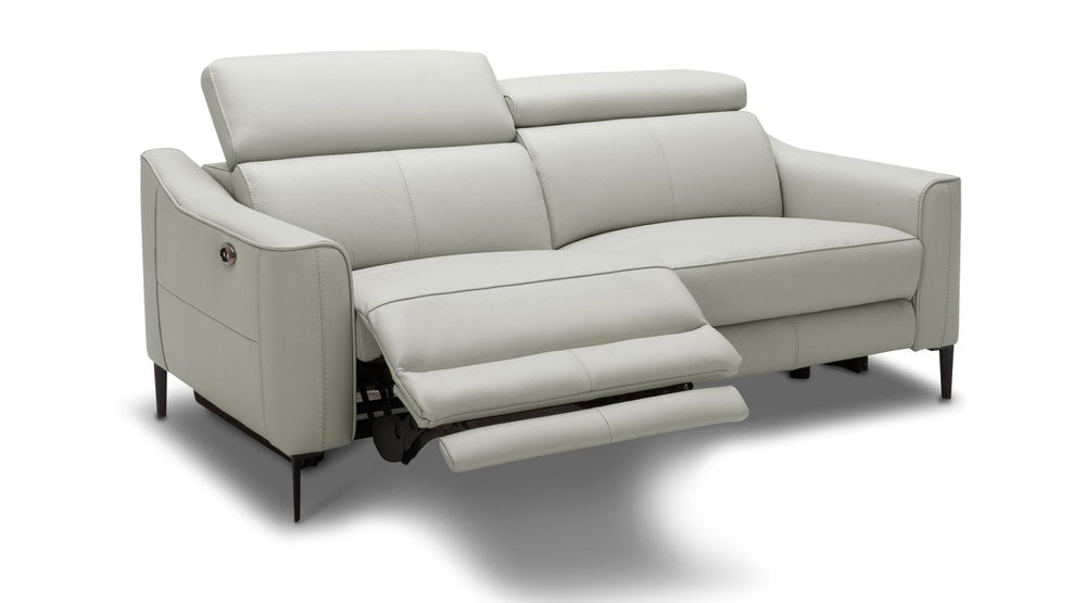 60" Gray And Black Top Grain Leather Power Reclining Loveseat HomeRoots