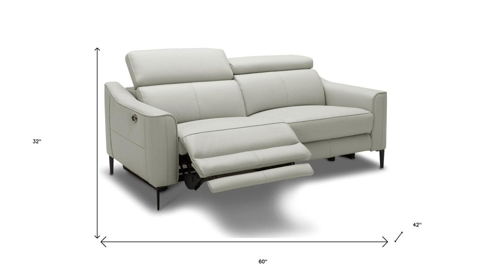 60" Gray And Black Top Grain Leather Power Reclining Loveseat HomeRoots