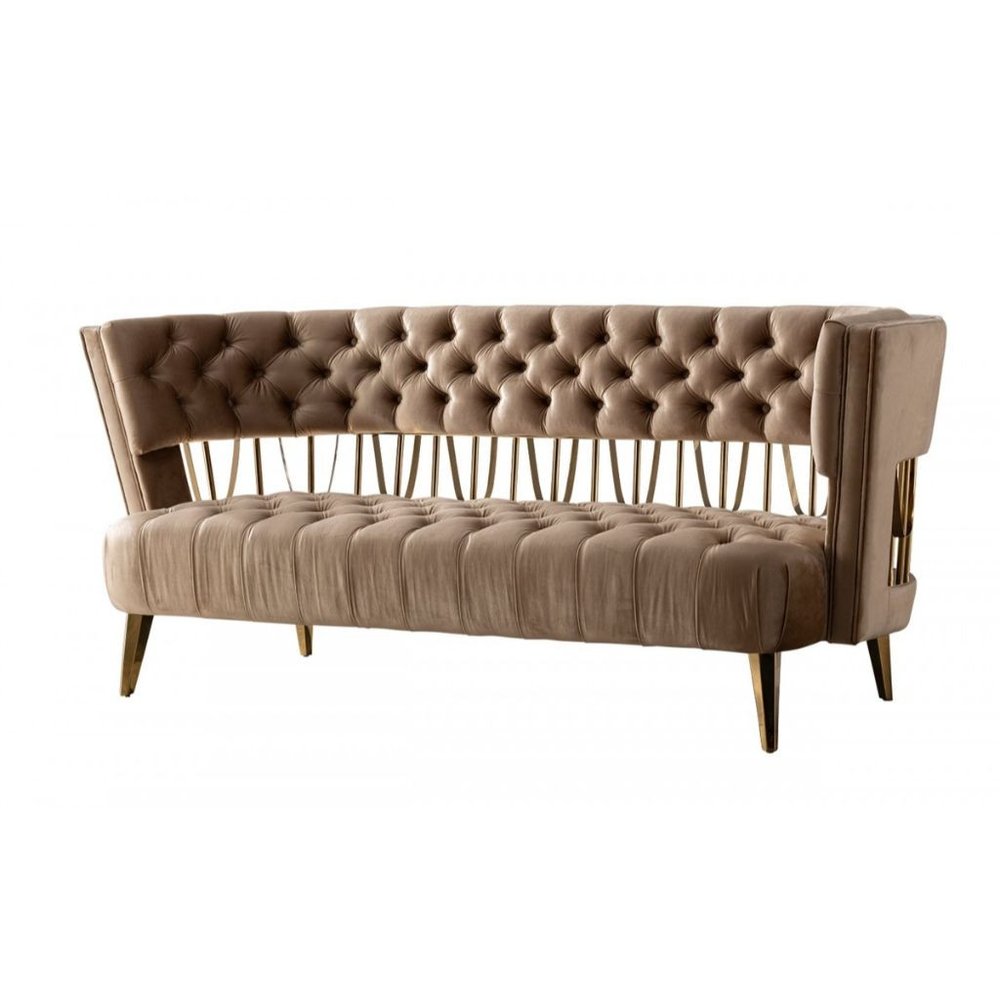 62" Beige And Gold Velvet Loveseat HomeRoots