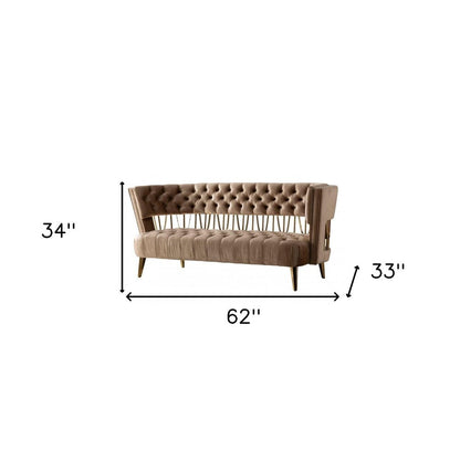 62" Beige And Gold Velvet Loveseat HomeRoots