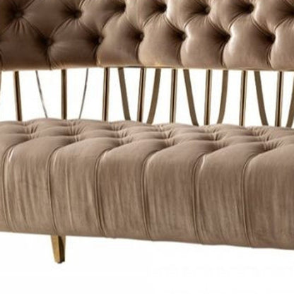 62" Beige And Gold Velvet Loveseat HomeRoots
