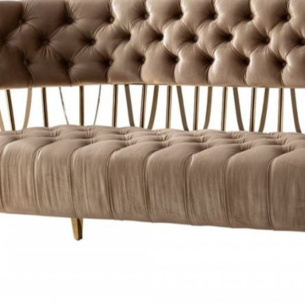 62" Beige And Gold Velvet Loveseat HomeRoots