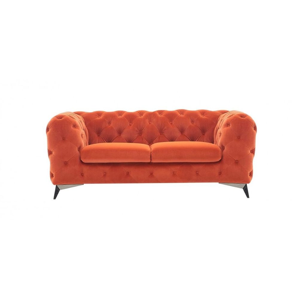 74" Orange And Silver Velvet Chesterfield Loveseat HomeRoots