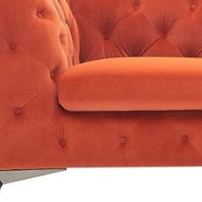 74" Orange And Silver Velvet Chesterfield Loveseat HomeRoots