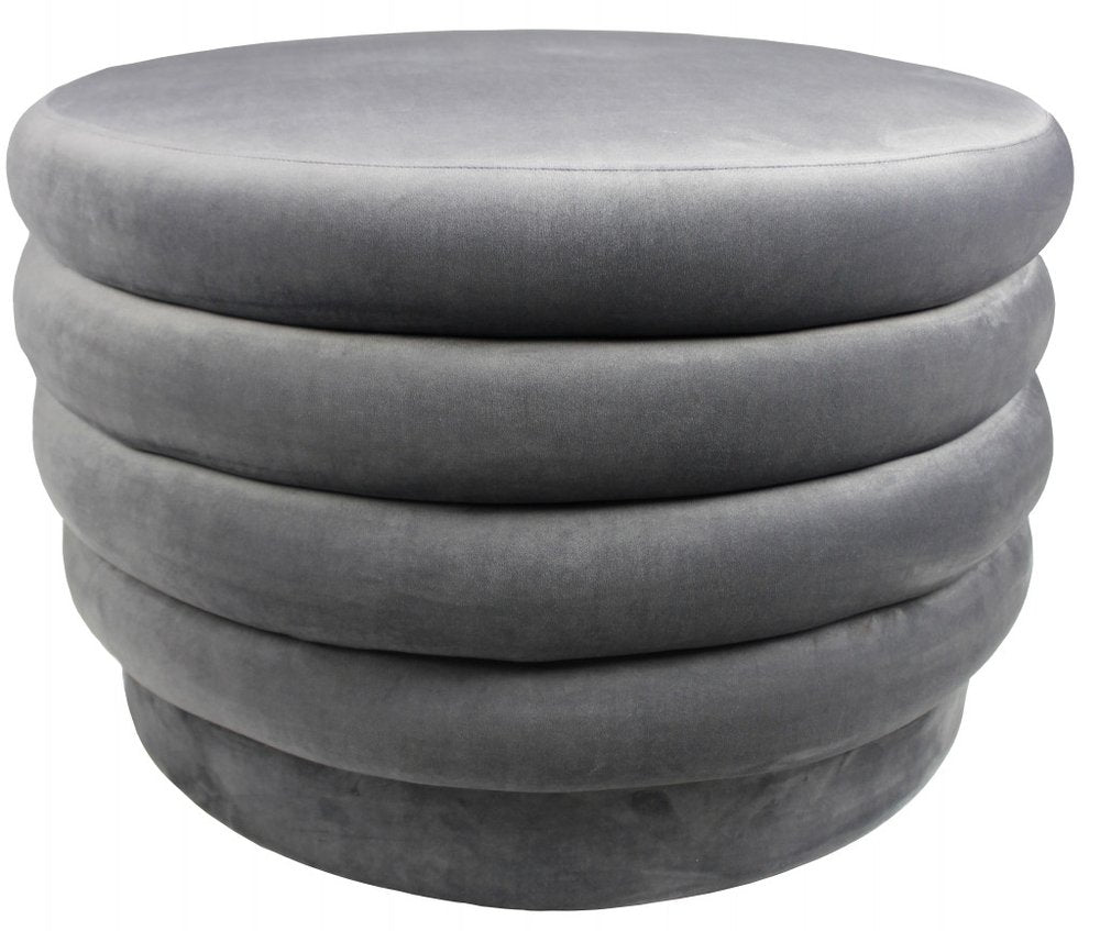 31" Gray Velvet Tufted Round Cocktail Ottoman HomeRoots