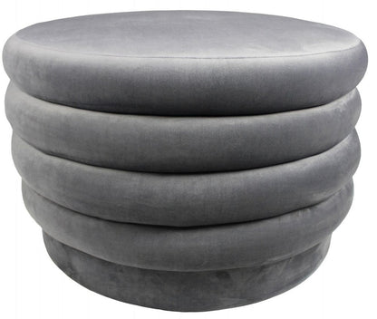 31" Gray Velvet Tufted Round Cocktail Ottoman HomeRoots
