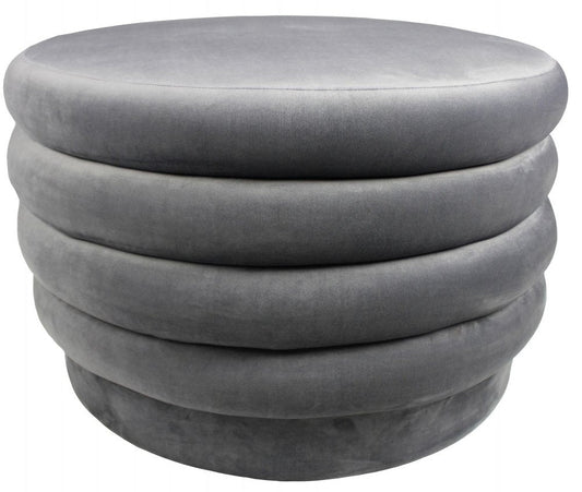 31" Gray Velvet Tufted Round Cocktail Ottoman HomeRoots
