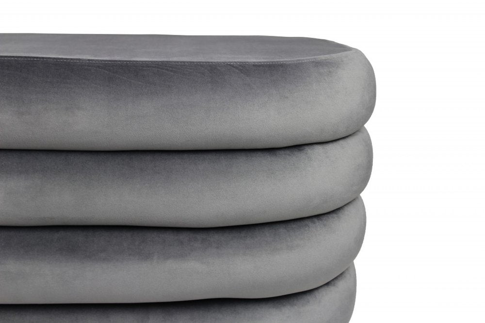 31" Gray Velvet Tufted Round Cocktail Ottoman HomeRoots
