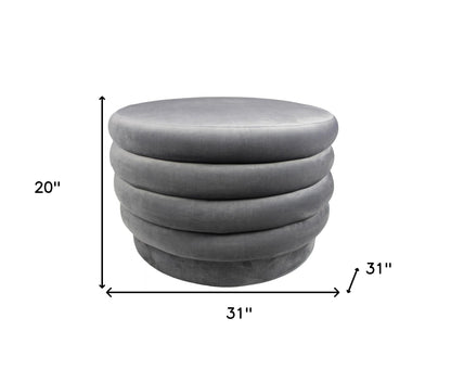 31" Gray Velvet Tufted Round Cocktail Ottoman