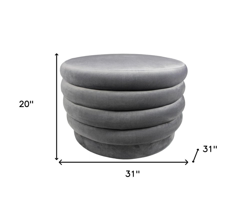 31" Gray Velvet Tufted Round Cocktail Ottoman HomeRoots