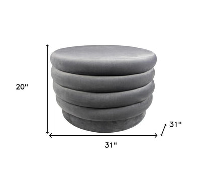 31" Gray Velvet Tufted Round Cocktail Ottoman HomeRoots